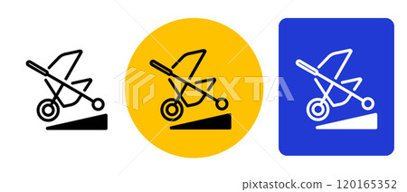 Stroller friendly baby trolley sign symbol disabled access sticker banner emblem ramp icon yellow blue color 120165352