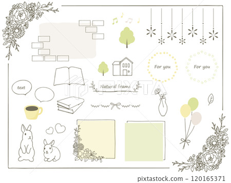 A set of cute hand-drawn illustrations and frame materials 120165371