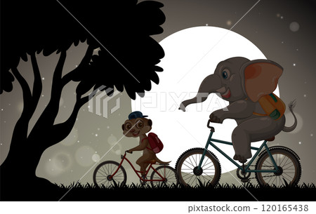 Animals Cycling Under the Moonlight 120165438