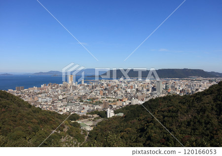 Takamatsu cityscape with "Anabuki Arena Kagawa" at Sunport Takamatsu 120166053