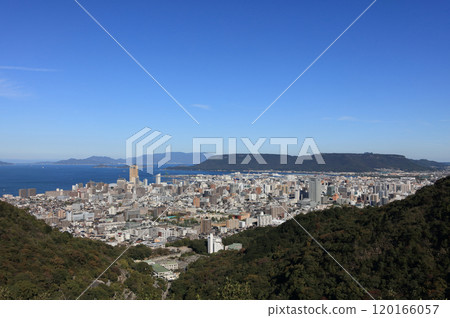 Takamatsu cityscape with "Anabuki Arena Kagawa" at Sunport Takamatsu 120166057