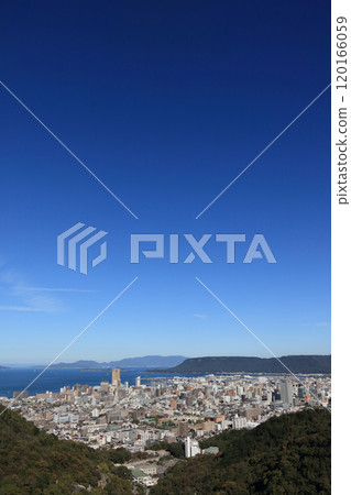 Takamatsu cityscape with "Anabuki Arena Kagawa" at Sunport Takamatsu 120166059