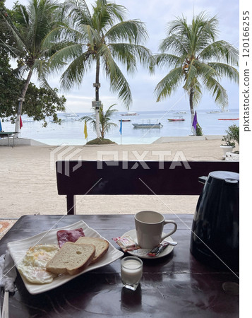 Breakfast on the beach, beautiful view, Bohol, Philippines 120166255