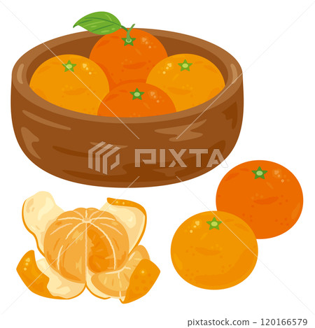 Mandarin orange set in a wooden container 120166579