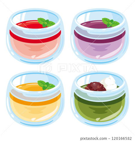 Panna cotta set in various cups Panna cotta set in various cups 120166582