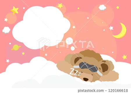 相框,插圖 1 一隻泰迪熊睡在星空和雲彩上粉紅色水平 相框,插圖 1 一隻泰迪熊睡在星空和雲彩上粉紅色水平 120166618