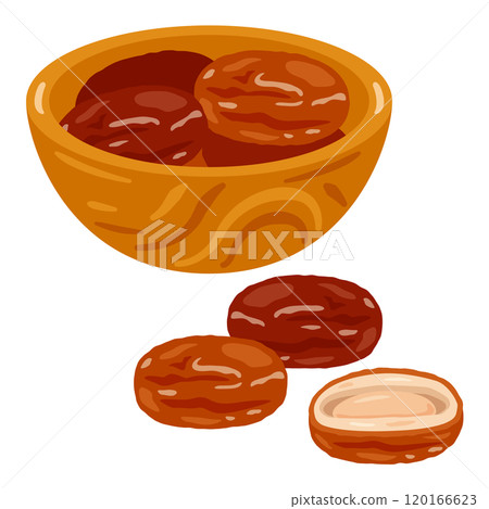 Dates set in a wooden bowl Dates set in a wooden bowl 120166623