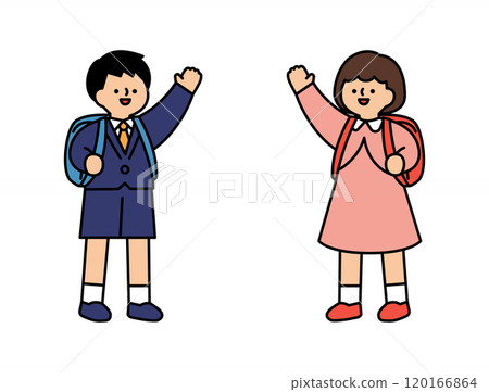 Illustration of an entrance ceremony for boys and girls wearing ceremonial suits 120166864
