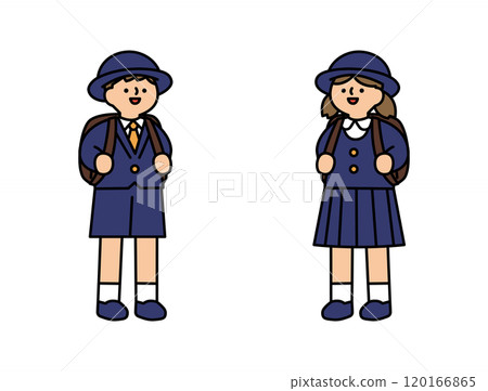 穿著制服的男孩和女孩的簡單插圖 120166865