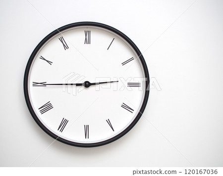 Clock Showing 14.45 or 02.45 with Roman Numerals. Simple Round Clock for Concepts of Time Management and Scheduling. 120167036