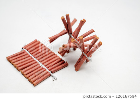 Red fire crackers string isolated over white background 120167584