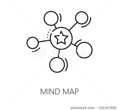 Data analytics and analysis mind map line icon. Finance database presentation, business performance analytics or company strategy data infographics outline vector icon with mind map scheme 120167909