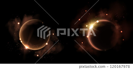 Gold solar eclipse light effect. Moon flare ring 120167978