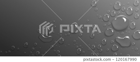 Water droplets scatter on smooth gray surface. Water droplets scatter on smooth gray surface. 120167990