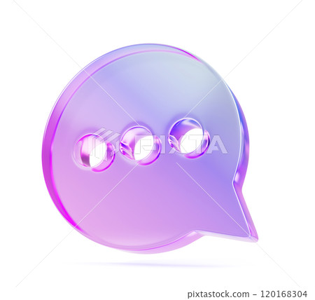 3d glass hologram circle speech bubble render icon. Holographic gradient crystal communication and thought balloon. Dialogue, speak and message box, frame, isolated design element. 3D illustration 120168304