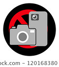 Simple no photography sign icon No. 14 Sign behind a black circle background 120168380