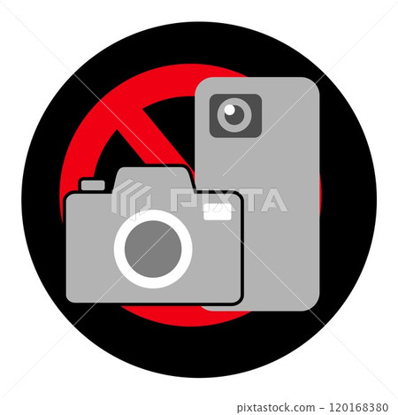 Simple no photography sign icon No. 14 Sign behind a black circle background 120168380