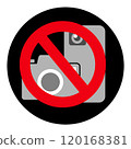 Simple no photography sign icon No. 13 Black circle background 120168381