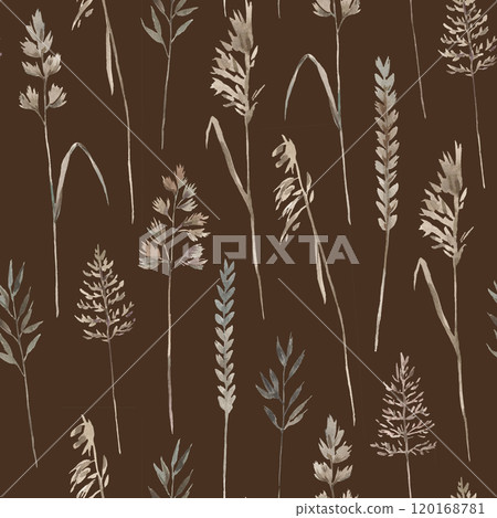 Seamless pattern with dry wild cereals. Hand-drawn watercolor illustration. Seamless pattern with dry wild cereals. Hand-drawn watercolor illustration. 120168781