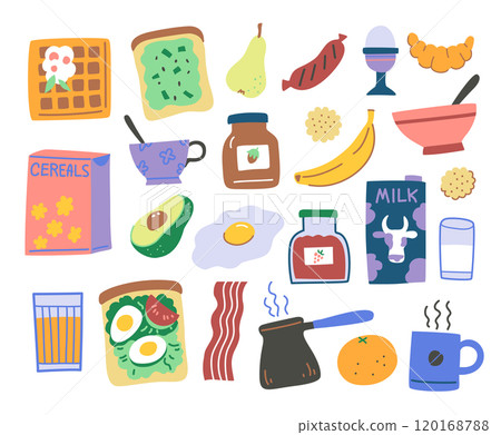 Set of breakfest time in colorful modern style. Vector illustration for design. 120168788