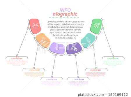 Infographics with icons for business, Finance, project, plan, or marketing. 6 stages Infographics with icons for business, Finance, project, plan, or marketing. 6 stages 120169112