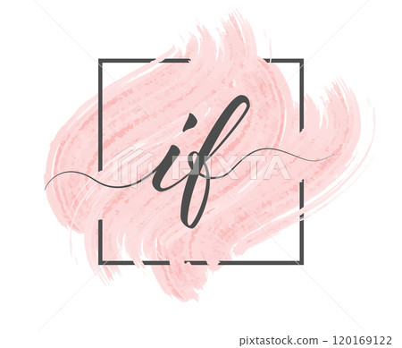 Calligraphic lowercase letters I and F are written in a solid line on a colored background in a frame 120169122