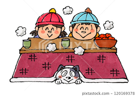 Child, cat and kotatsu 120169378