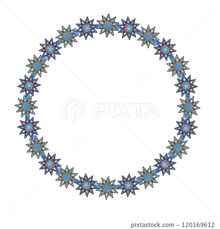 Illustration of a circular decorative frame with sparkling stars Illustration of a circular decorative frame with sparkling stars 120169612