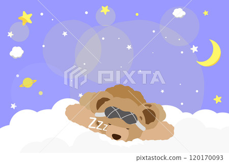 一隻泰迪熊睡在星空和雲藍色水平上的插圖1的背景插圖 120170093