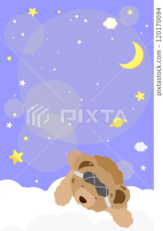 一隻泰迪熊睡在星空和雲藍色垂直上的插圖 2 的背景插圖 120170094