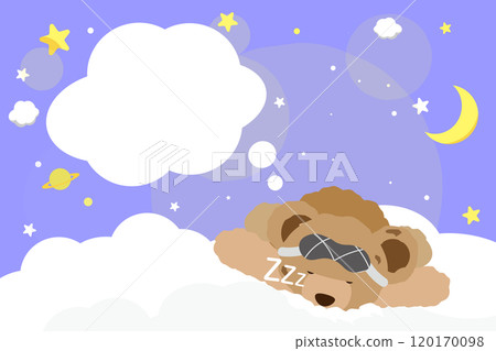 相框，插圖 1 一隻泰迪熊睡在星空和雲彩藍色水平上 120170098