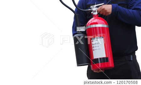 Fire Safety Personnel Holding a Red Fire Extinguisher Fire Safety Personnel Holding a Red Fire Extinguisher 120170508