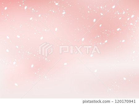 Vector illustration of cherry blossoms falling on a pink gradient background A4 size landscape 120170941