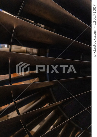 Metal blades. Aircraft turbine detail 120171007