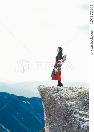 A woman standing on the fire rocks of Iwashi Plateau A woman standing on the fire rocks of Iwashi Plateau 120172191