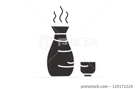 Simple Japanese sake bottle and sake cup icon - Japanese style sake vessel illustration Simple Japanese sake bottle and sake cup icon - Japanese style sake vessel illustration 120172220