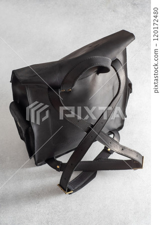 Black leather backpack. Classic city bag. Accessory 120172480