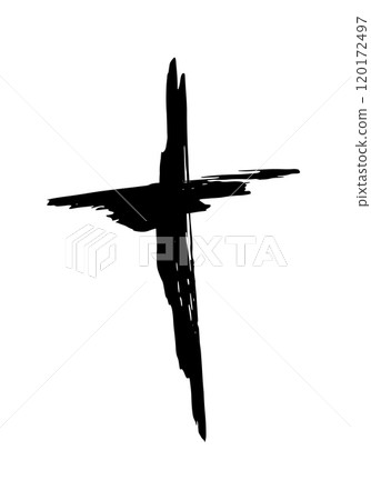 Hand drawn christian cross symbol hand painted with black ink Hand drawn christian cross symbol hand painted with black ink 120172497