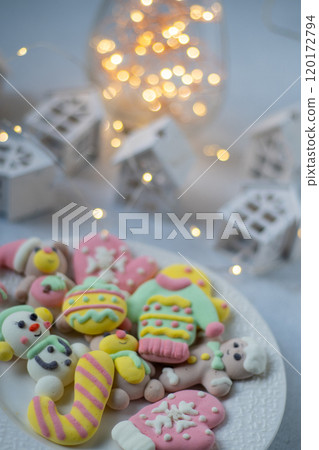 Marshmallow for winter ugly sweaters party. Christmas sweet candy food. Dessert treat Marshmallow for winter ugly sweaters party. Christmas sweet candy food. Dessert treat 120172794