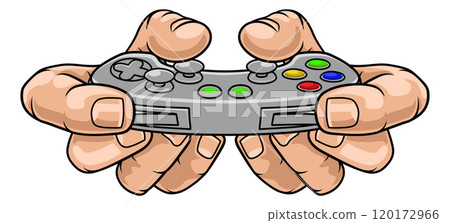 Gamer Hands Holding Video Game Controller 120172966