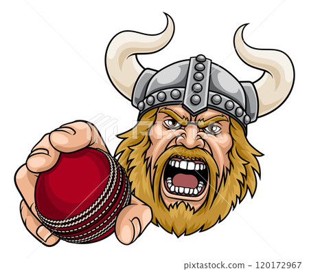 Viking Cricket Ball Sports Team Mascot Man 120172967