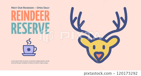 Winter Reindeer Reserve Concept Horizontal Invitation Placard Poster Banner Card Template. Vector 120173292