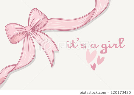 It's a girl. Newborn announcement in pink color. Vector illustration with lettering 120173420