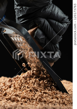 Chocolate grating process, chocolate chips 120173763