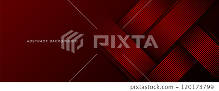 Abstract glowing diagonal lines on red background. Shiny red gradient stripes lines. Modern graphic. Futuristic concept. Horizontal banner template. Vector illustration 120173799