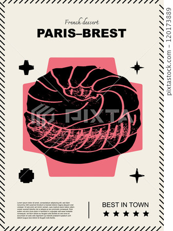 French paris brest. Price tag or poster design. Set of vector illustrations. Typography. Engraving style. Labels, cover, t-shirt print, painting. French paris brest. Price tag or poster design. Set of vector illustrations. Typography. Engraving style. Labels, cover, t-shirt print, painting. 120173889