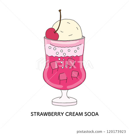 Strawberry cream soda at a coffee shop - hand-drawn illustration 120173923