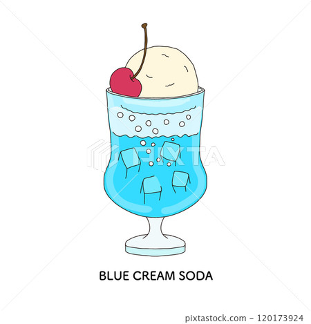 Blue cream soda at a coffee shop - hand-drawn illustration Blue cream soda at a coffee shop - hand-drawn illustration 120173924