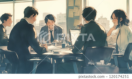 Office meeting scene. Watercolor style illustration 120174251