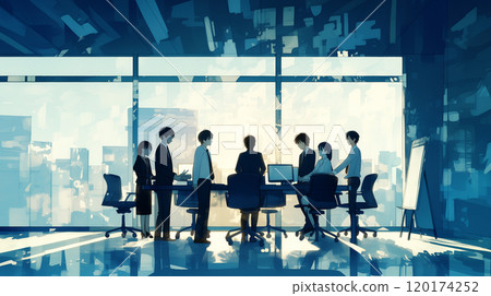 Office meeting scene. Watercolor style illustration 120174252